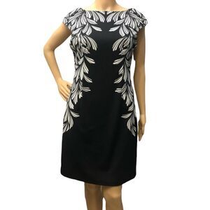 NEW London Style Dress Leaves Printed Side Zipper Boat Neckline